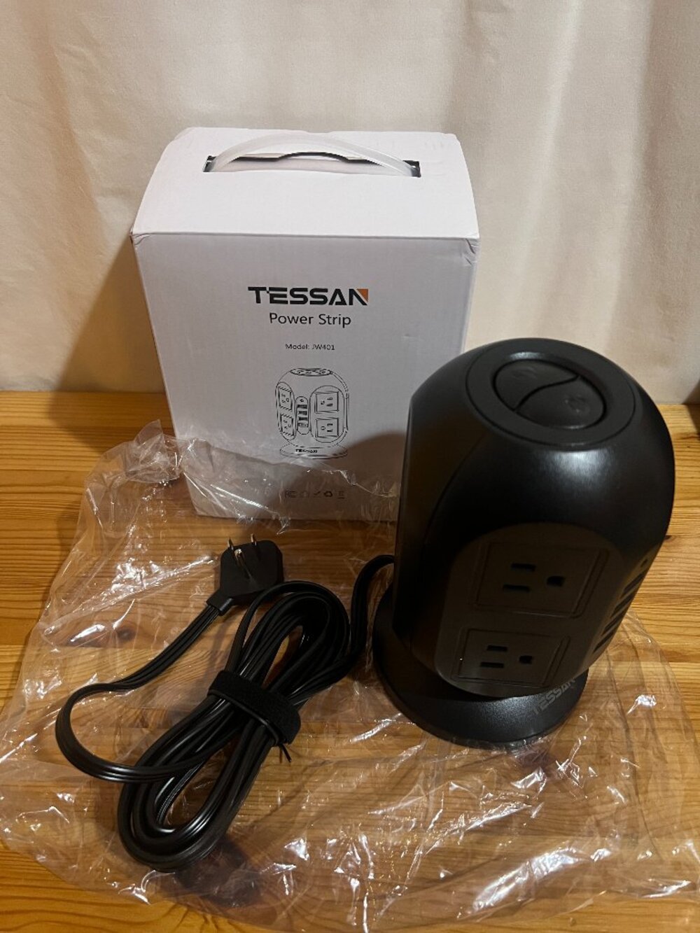 TESSAN Tower Power Strip 10 ft, Long Flat Extension Cord，Multiple Outlets | 8 AC